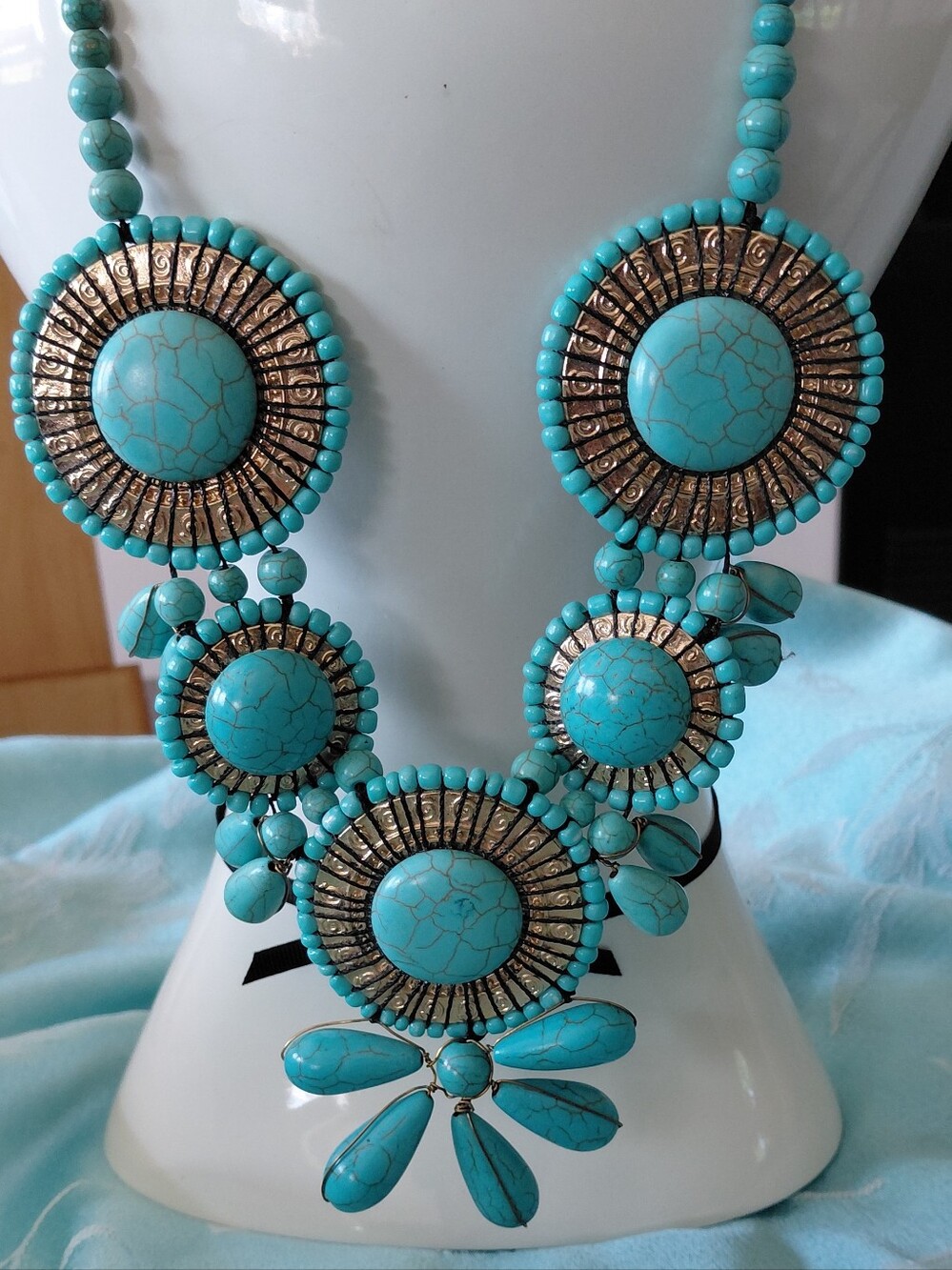 Vivid Designs Turquoise Statement Necklace - Bold Blue Women’s Jewelry